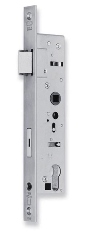 Einsteckschloss mit Fallenfeststellung und Riegelkontakt